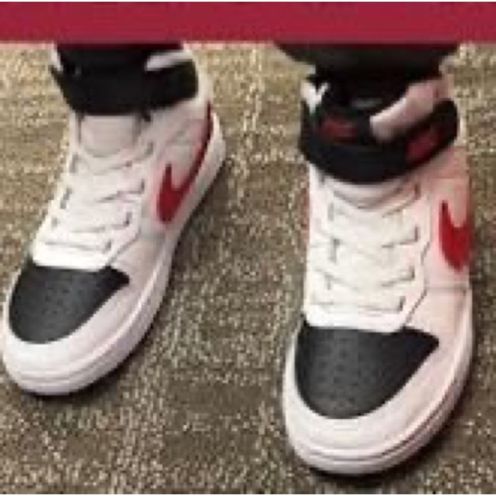 Nike Black and White Sneakers with Red Logo